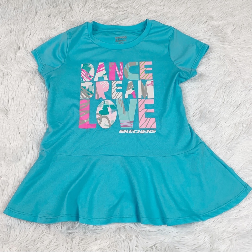 Skechers short sleeve peplum graphic tee shirt crew neck active